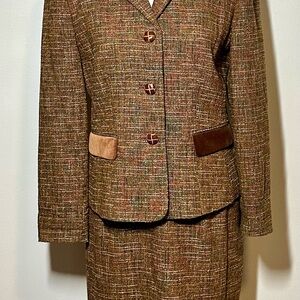 Elegant Brown Women's Jacket & Skirt Set